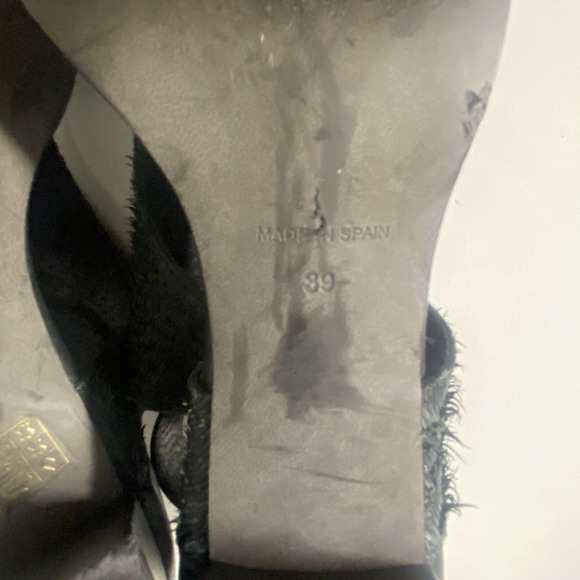 Miista Sandal Black Leather Open Toe Ankle Strap Buckle Fringe Cut Out 3… - Picture 10 of 10